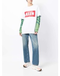 weißes und rotes bedrucktes T-Shirt mit einem Rundhalsausschnitt von MSGM