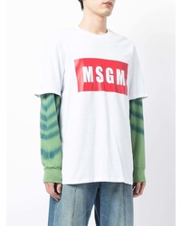 weißes und rotes bedrucktes T-Shirt mit einem Rundhalsausschnitt von MSGM