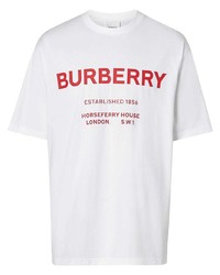 weißes und rotes bedrucktes T-Shirt mit einem Rundhalsausschnitt von Burberry