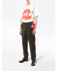 weißes und rotes bedrucktes T-Shirt mit einem Rundhalsausschnitt von JW Anderson