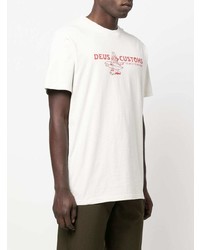 weißes und rotes bedrucktes T-Shirt mit einem Rundhalsausschnitt von Deus Ex Machina