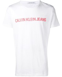 weißes und rotes bedrucktes T-Shirt mit einem Rundhalsausschnitt von Calvin Klein Jeans