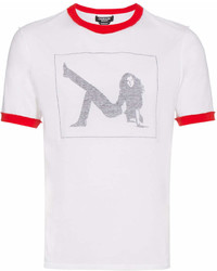 weißes und rotes bedrucktes T-Shirt mit einem Rundhalsausschnitt von Calvin Klein