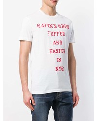 weißes und rotes bedrucktes T-Shirt mit einem Rundhalsausschnitt von DSQUARED2