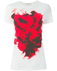 weißes und rotes bedrucktes T-Shirt mit einem Rundhalsausschnitt von Cédric Charlier