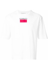 weißes und rotes bedrucktes T-Shirt mit einem Rundhalsausschnitt von Cerruti
