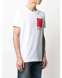 weißes und rotes bedrucktes T-Shirt mit einem Rundhalsausschnitt von Dondup