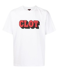 weißes und rotes bedrucktes T-Shirt mit einem Rundhalsausschnitt von Clot