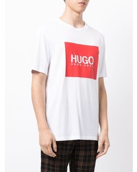 weißes und rotes bedrucktes T-Shirt mit einem Rundhalsausschnitt von Hugo