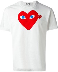 weißes und rotes bedrucktes T-Shirt mit einem Rundhalsausschnitt von Comme des Garcons