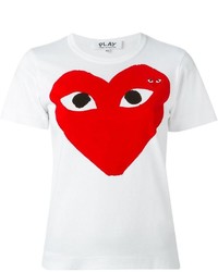 weißes und rotes bedrucktes T-Shirt mit einem Rundhalsausschnitt von Comme des Garcons