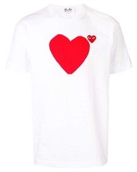 weißes und rotes bedrucktes T-Shirt mit einem Rundhalsausschnitt von Comme Des Garcons Play