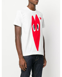 weißes und rotes bedrucktes T-Shirt mit einem Rundhalsausschnitt von Comme des Garcons