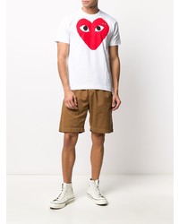 weißes und rotes bedrucktes T-Shirt mit einem Rundhalsausschnitt von Comme Des Garcons Play