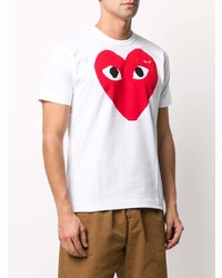 weißes und rotes bedrucktes T-Shirt mit einem Rundhalsausschnitt von Comme Des Garcons Play