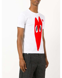 weißes und rotes bedrucktes T-Shirt mit einem Rundhalsausschnitt von Comme des Garcons