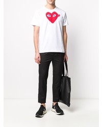 weißes und rotes bedrucktes T-Shirt mit einem Rundhalsausschnitt von Comme Des Garcons Play