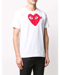 weißes und rotes bedrucktes T-Shirt mit einem Rundhalsausschnitt von Comme Des Garcons Play