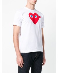 weißes und rotes bedrucktes T-Shirt mit einem Rundhalsausschnitt von Comme Des Garcons Play