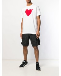 weißes und rotes bedrucktes T-Shirt mit einem Rundhalsausschnitt von Comme Des Garcons Play