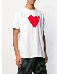 weißes und rotes bedrucktes T-Shirt mit einem Rundhalsausschnitt von Comme Des Garcons Play