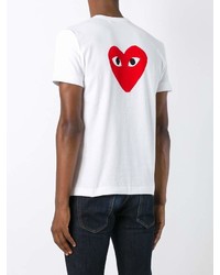 weißes und rotes bedrucktes T-Shirt mit einem Rundhalsausschnitt von Comme des Garcons