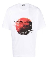 weißes und rotes bedrucktes T-Shirt mit einem Rundhalsausschnitt von costume national contemporary
