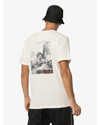 weißes und rotes bedrucktes T-Shirt mit einem Rundhalsausschnitt von 032c