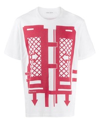 weißes und rotes bedrucktes T-Shirt mit einem Rundhalsausschnitt von Craig Green