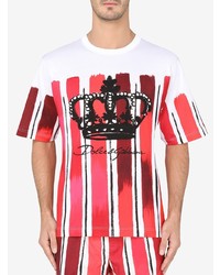 weißes und rotes bedrucktes T-Shirt mit einem Rundhalsausschnitt von Dolce & Gabbana