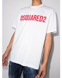 weißes und rotes bedrucktes T-Shirt mit einem Rundhalsausschnitt von DSQUARED2