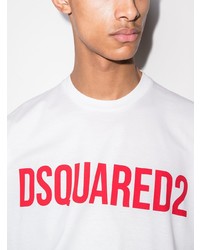 weißes und rotes bedrucktes T-Shirt mit einem Rundhalsausschnitt von DSQUARED2