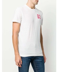 weißes und rotes bedrucktes T-Shirt mit einem Rundhalsausschnitt von DSQUARED2