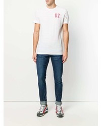 weißes und rotes bedrucktes T-Shirt mit einem Rundhalsausschnitt von DSQUARED2