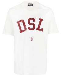 weißes und rotes bedrucktes T-Shirt mit einem Rundhalsausschnitt von Diesel