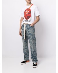 weißes und rotes bedrucktes T-Shirt mit einem Rundhalsausschnitt von A Bathing Ape