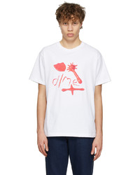 weißes und rotes bedrucktes T-Shirt mit einem Rundhalsausschnitt von Dime