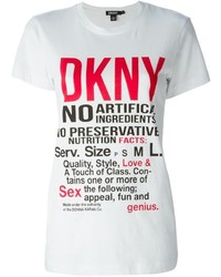 weißes und rotes bedrucktes T-Shirt mit einem Rundhalsausschnitt von DKNY