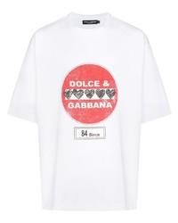 weißes und rotes bedrucktes T-Shirt mit einem Rundhalsausschnitt von Dolce & Gabbana