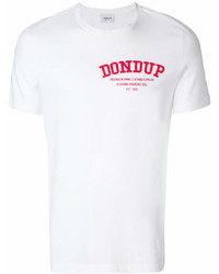 weißes und rotes bedrucktes T-Shirt mit einem Rundhalsausschnitt von Dondup