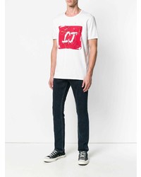 weißes und rotes bedrucktes T-Shirt mit einem Rundhalsausschnitt von Just Cavalli