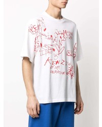 weißes und rotes bedrucktes T-Shirt mit einem Rundhalsausschnitt von Kenzo