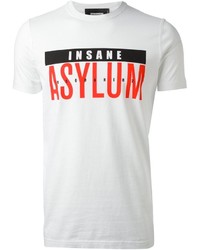weißes und rotes bedrucktes T-Shirt mit einem Rundhalsausschnitt von DSquared