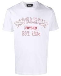 weißes und rotes bedrucktes T-Shirt mit einem Rundhalsausschnitt von DSQUARED2