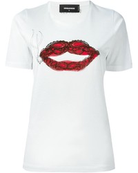 weißes und rotes bedrucktes T-Shirt mit einem Rundhalsausschnitt von Dsquared2