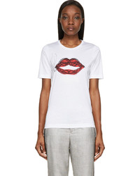 weißes und rotes bedrucktes T-Shirt mit einem Rundhalsausschnitt von Dsquared2