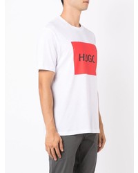 weißes und rotes bedrucktes T-Shirt mit einem Rundhalsausschnitt von Hugo