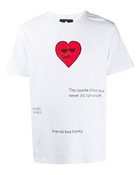 weißes und rotes bedrucktes T-Shirt mit einem Rundhalsausschnitt von DUOltd