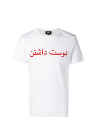weißes und rotes bedrucktes T-Shirt mit einem Rundhalsausschnitt von Dust