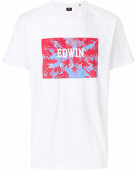 weißes und rotes bedrucktes T-Shirt mit einem Rundhalsausschnitt von Edwin